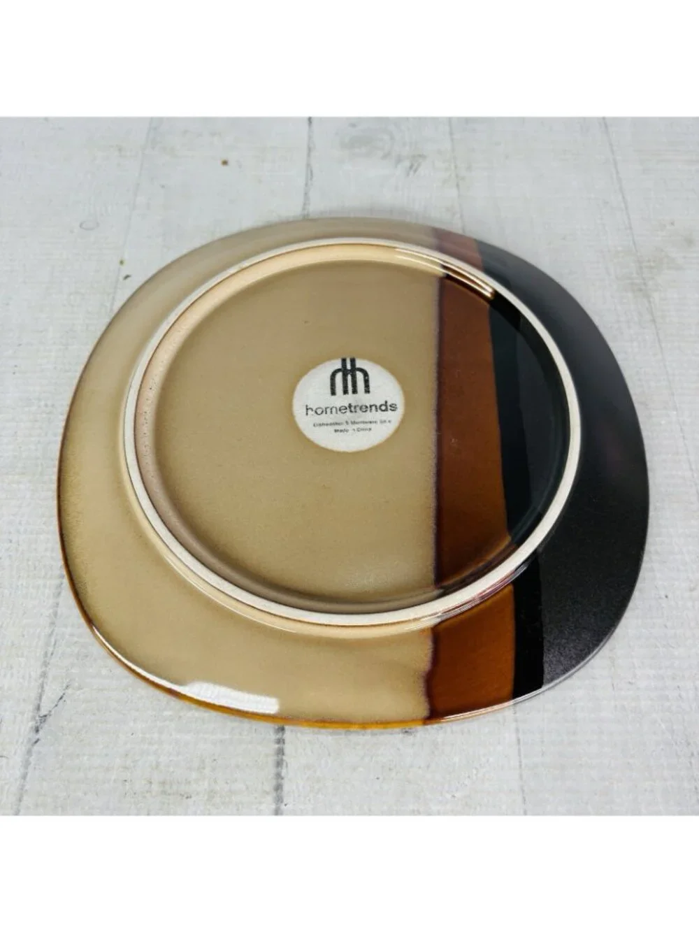 Home Trends BAZAAR BROWN Stoneware Square Emboss Stripe Lunch Salad Plate Set 4